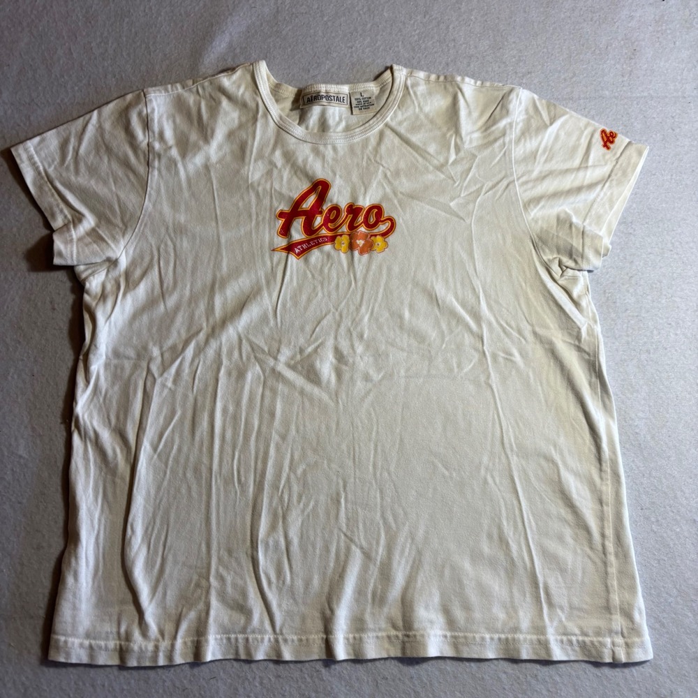 Vintage Aeropostale Womens T-Shirt L Baby Tee Aero Athletics Floral Short Sleeve